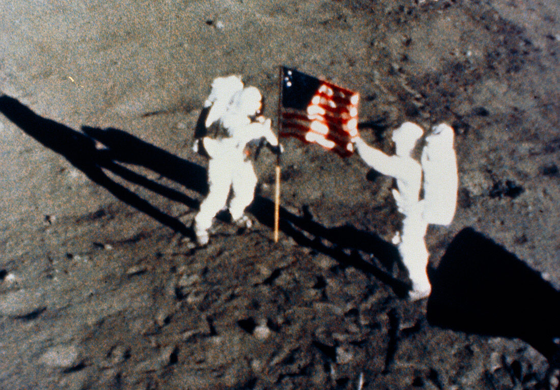 Aldrin & Armstrong planting US flag on moon
