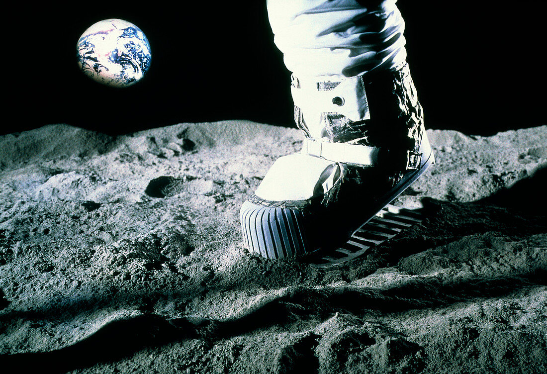 Mock-up of astronaut footprint on moon