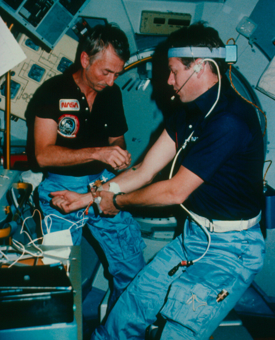 Medical tests onboard shuttle STS-9