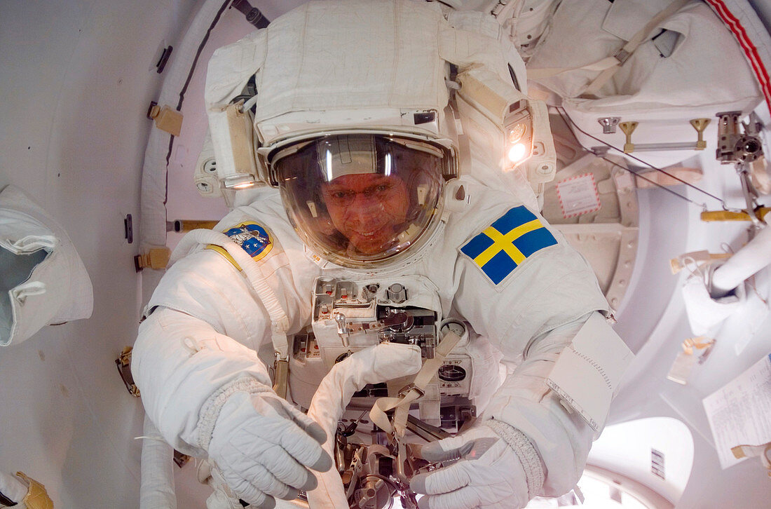 Astronaut Fuglesang after spacewalk