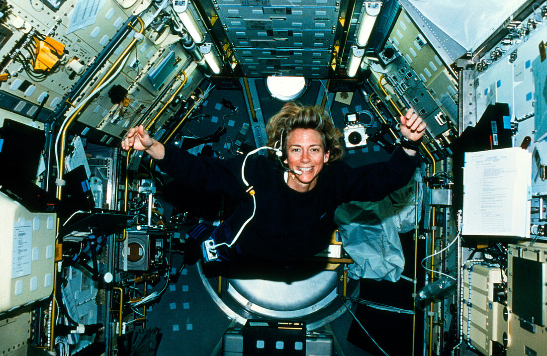 Astronaut floats inside the shuttle's spacelab