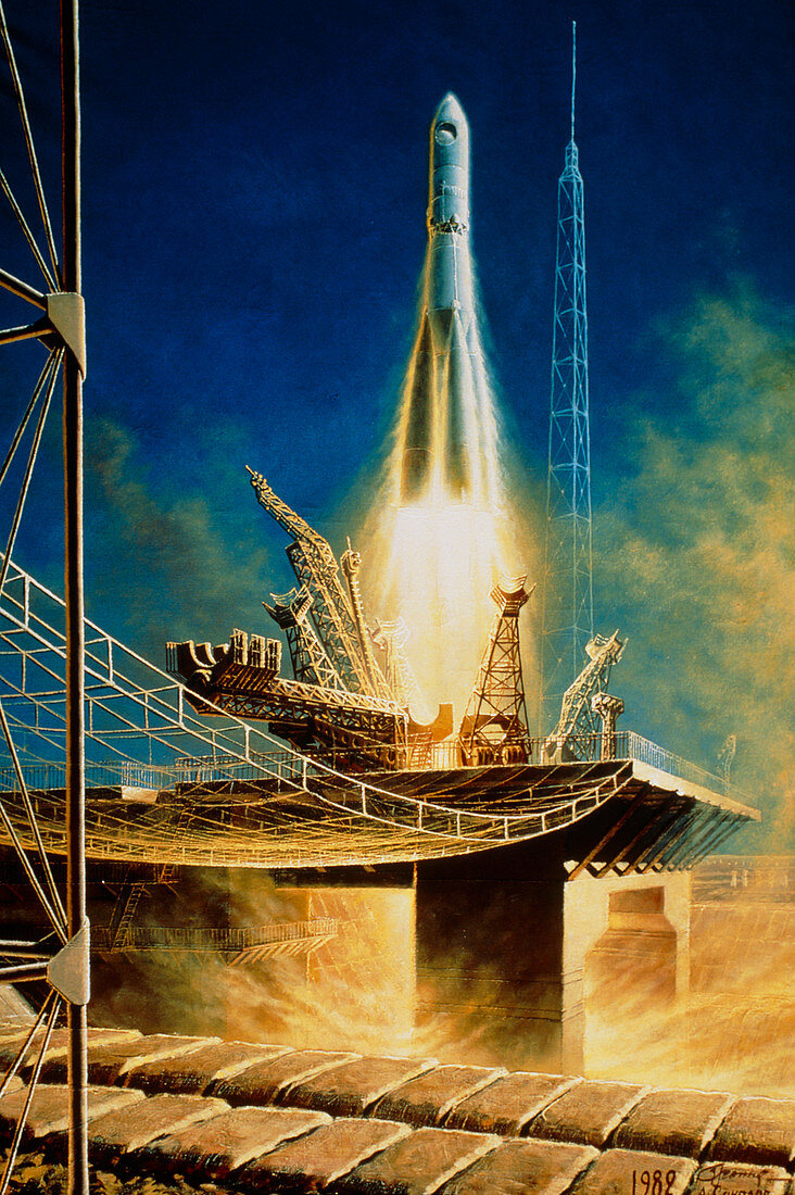Painting showing launch of Vostock 1