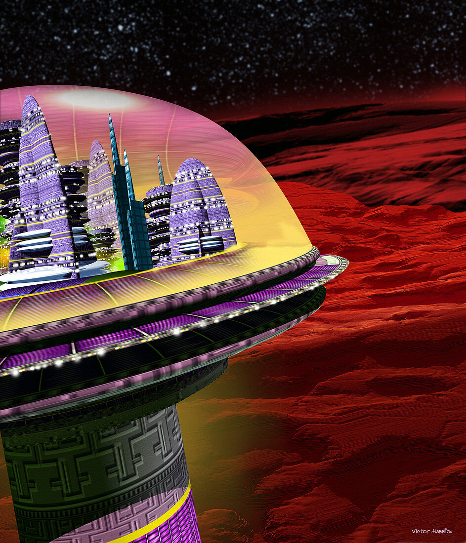 Art of domed city on Mars