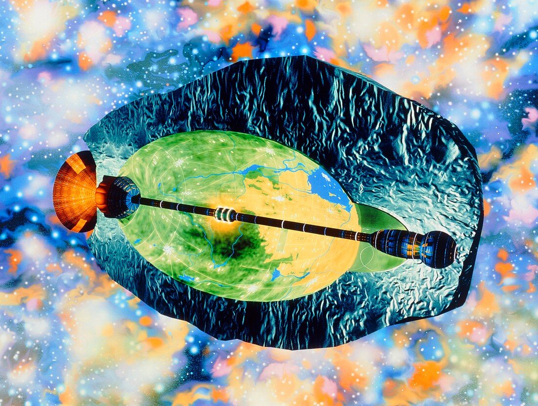 Artwork of asteroid starship