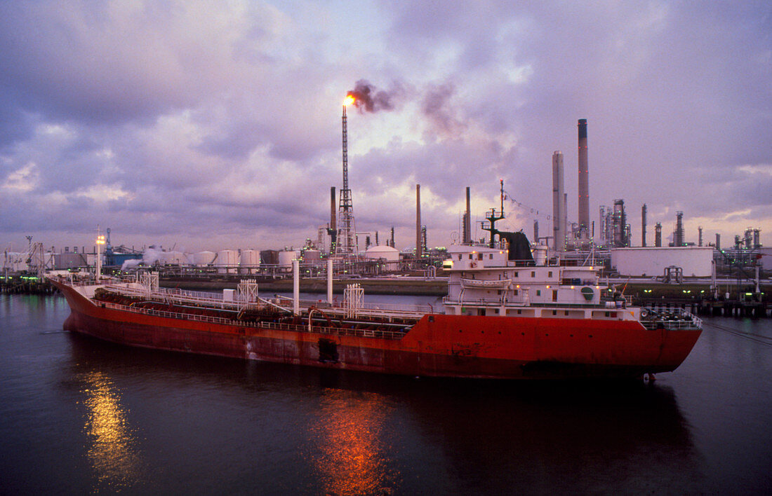 Oil tanker and storage tanks,rotterdam