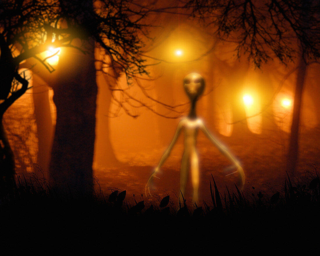 Alien emerging from a forest