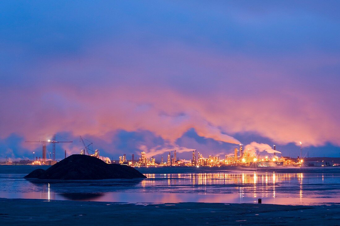 Oil refinery at night