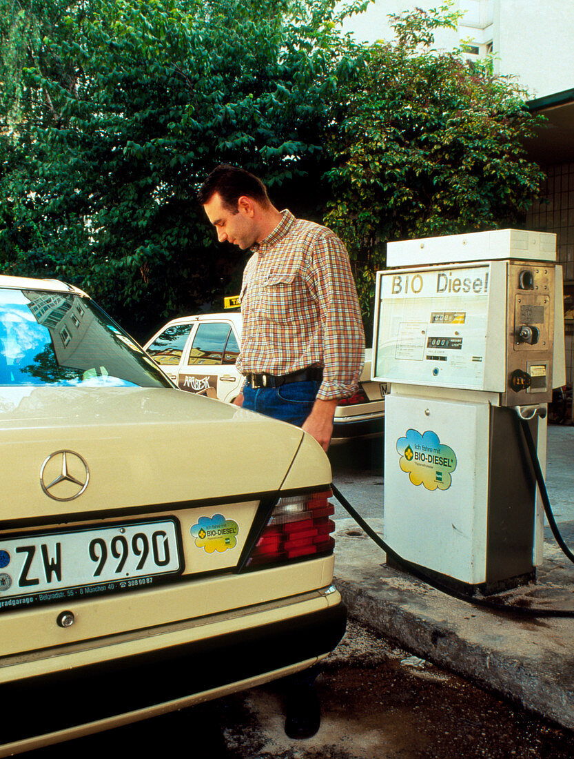 Man filling car with biodiesel