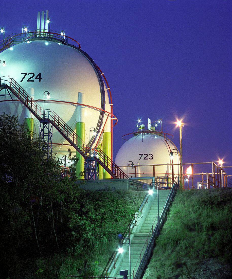 Oil refinery storage tanks