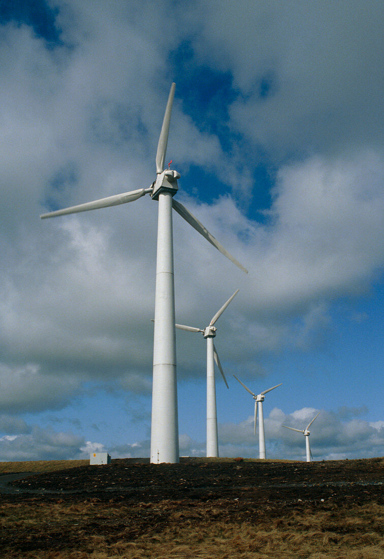 Some of the turbines forming a wind farm in Wales