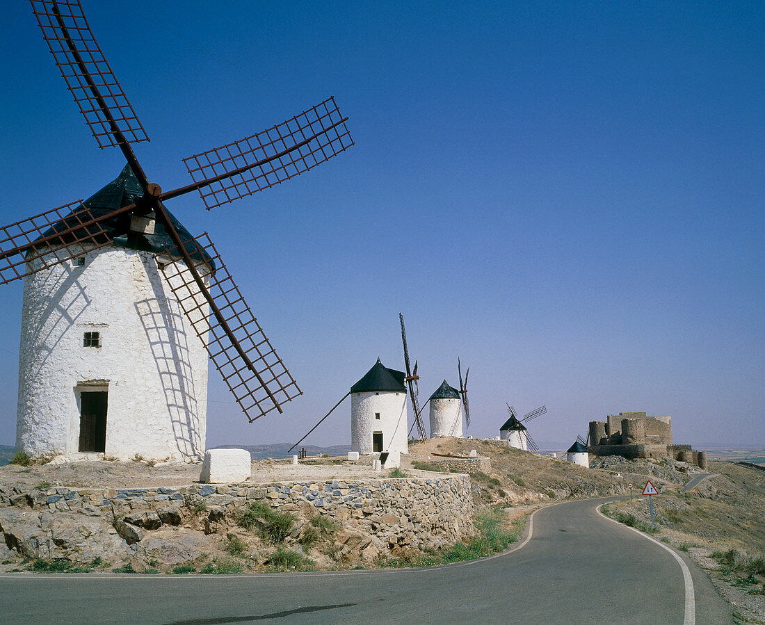 Traditional windmills in La Mancha,Spain