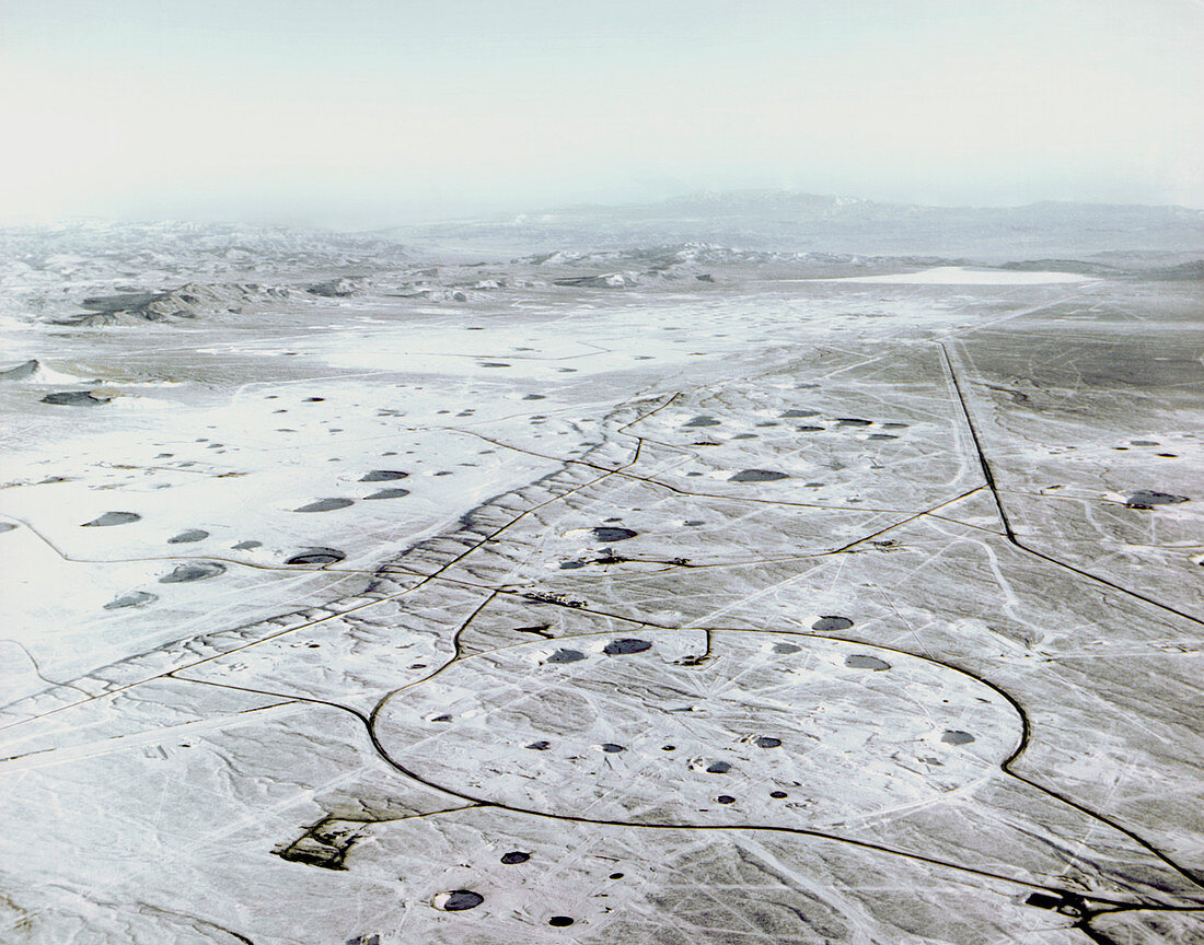 Aerial view of the Nevada atomic bomb test site