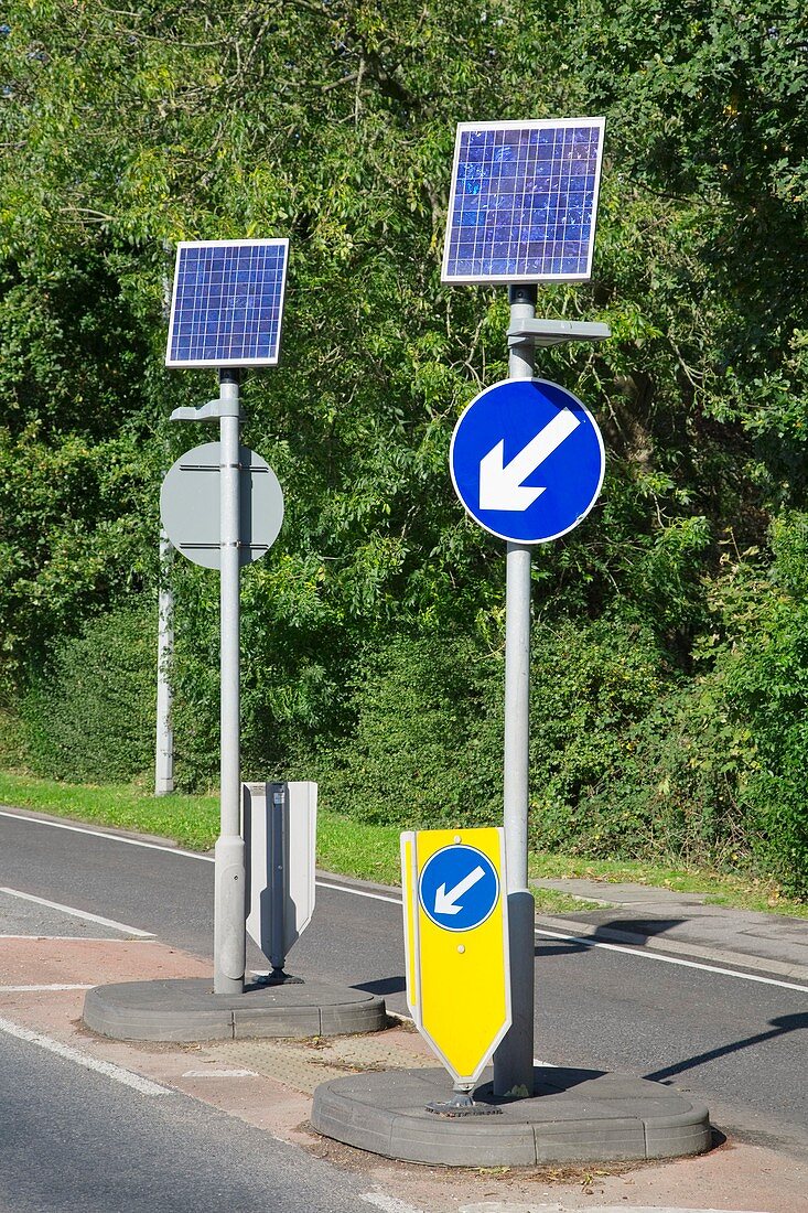 Solar panels at a traffic island,UK