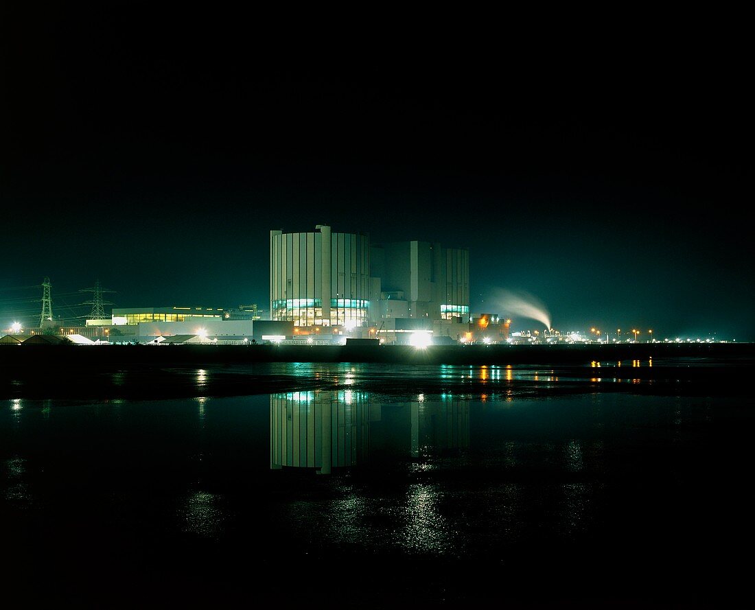Night view of Oldury nuclear power station