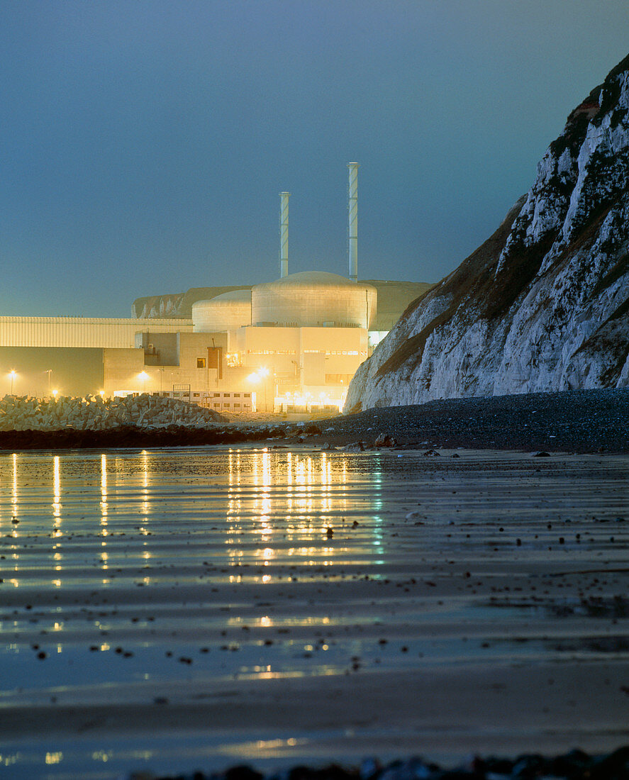 Penly nuclear power station at dusk