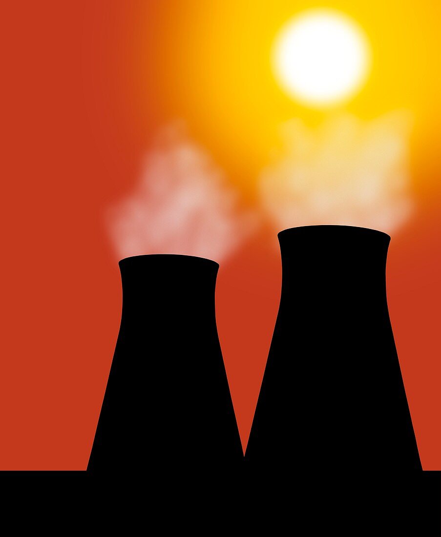 Cooling towers at sunset,artwork