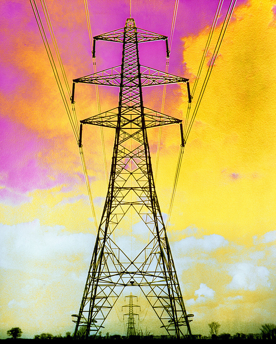 False-colour photo of a pylon