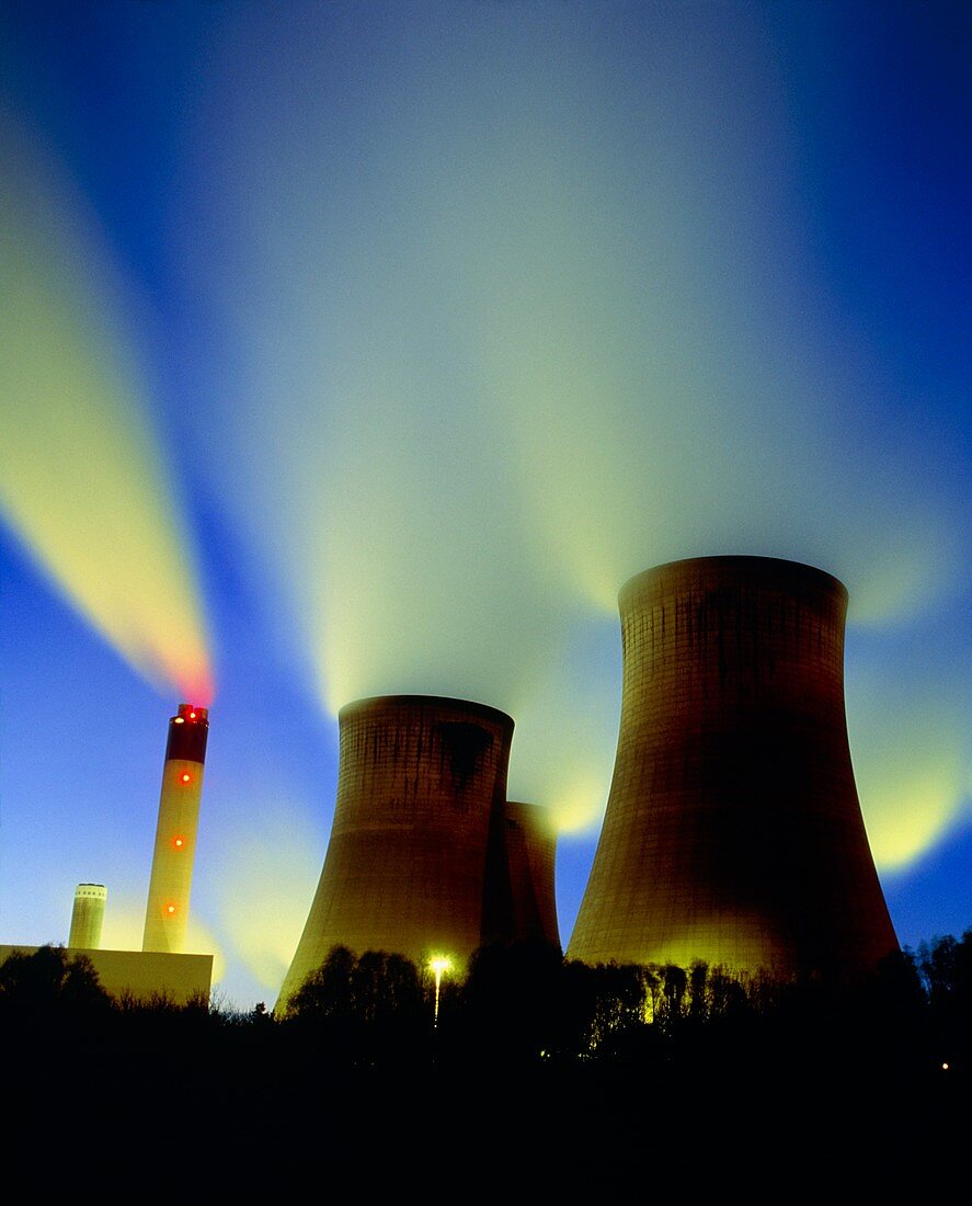 Coal-fired power station at night