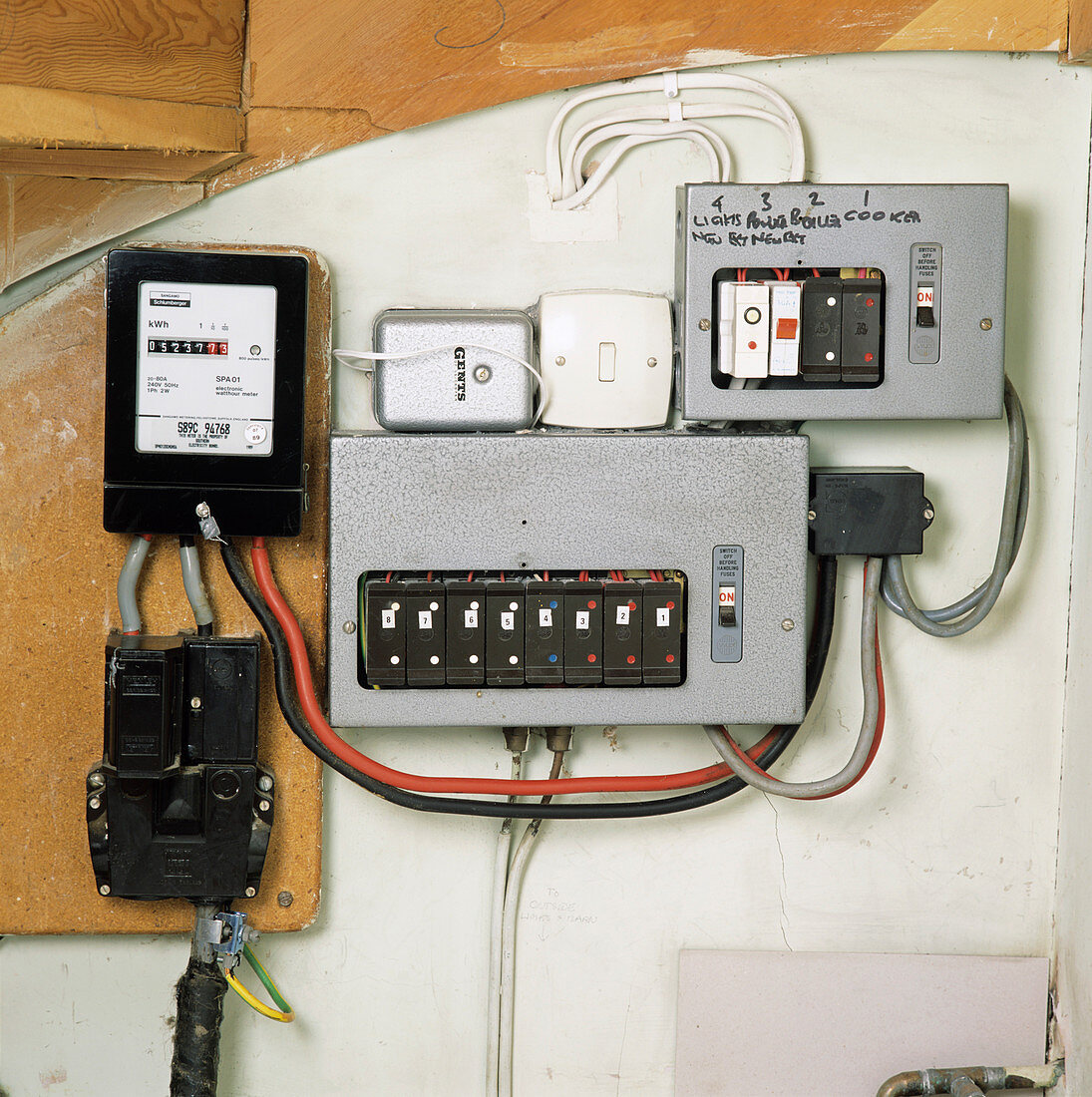 Electricity meter and fuse boxes