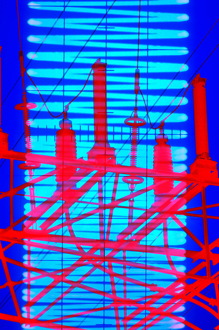 Computer artwork of high-voltage power lines