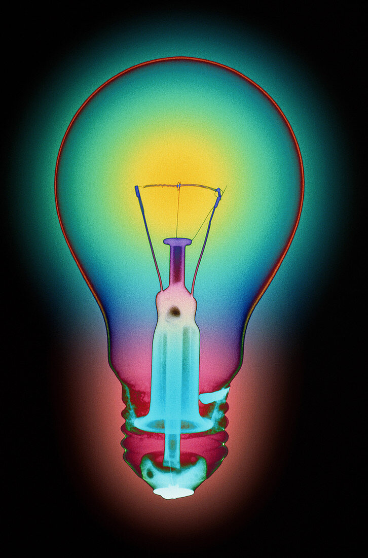 Coloured X-ray of an electric light bulb