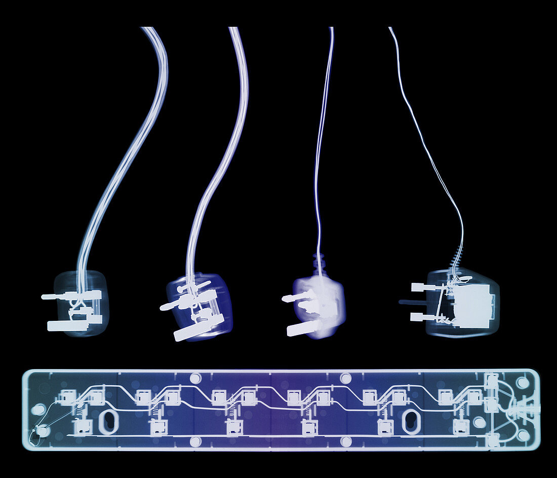 Coloured X-ray of plugs and socket extension board