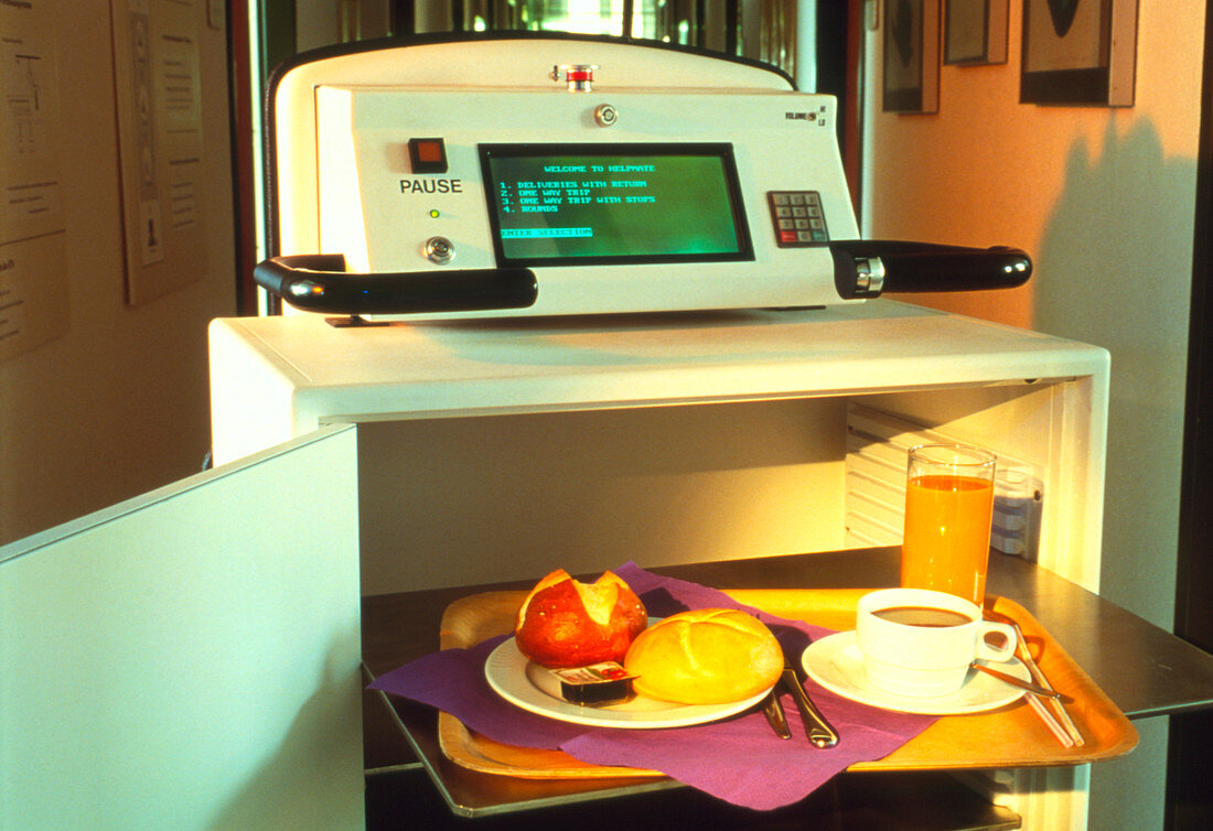 The Helpmate,a robot which serves hospital food