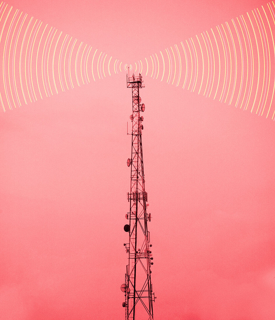 Radio mast with radio waves