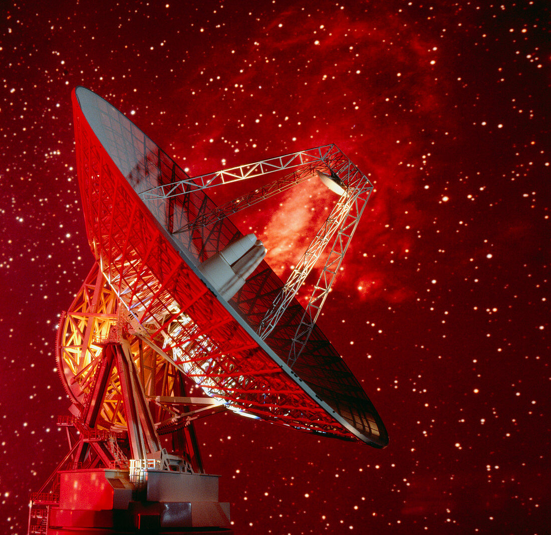 Composite image os Goldstone antenna & starfield