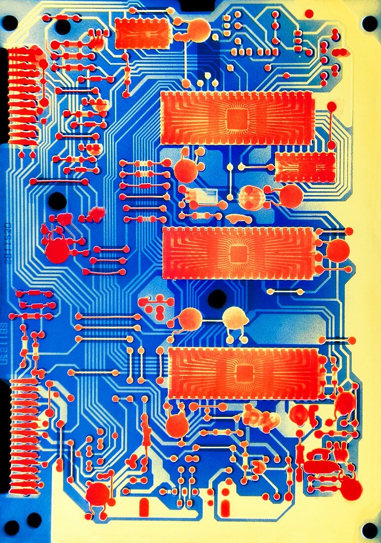 Coloured X-ray of a circuit board