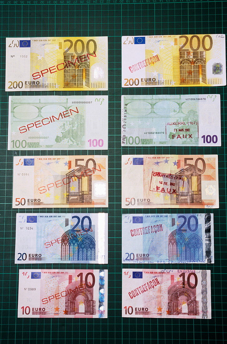 Real and counterfeit Euros