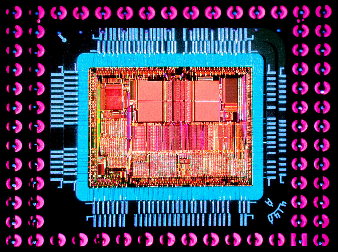 Macrophoto of an 486 computer silicon chip