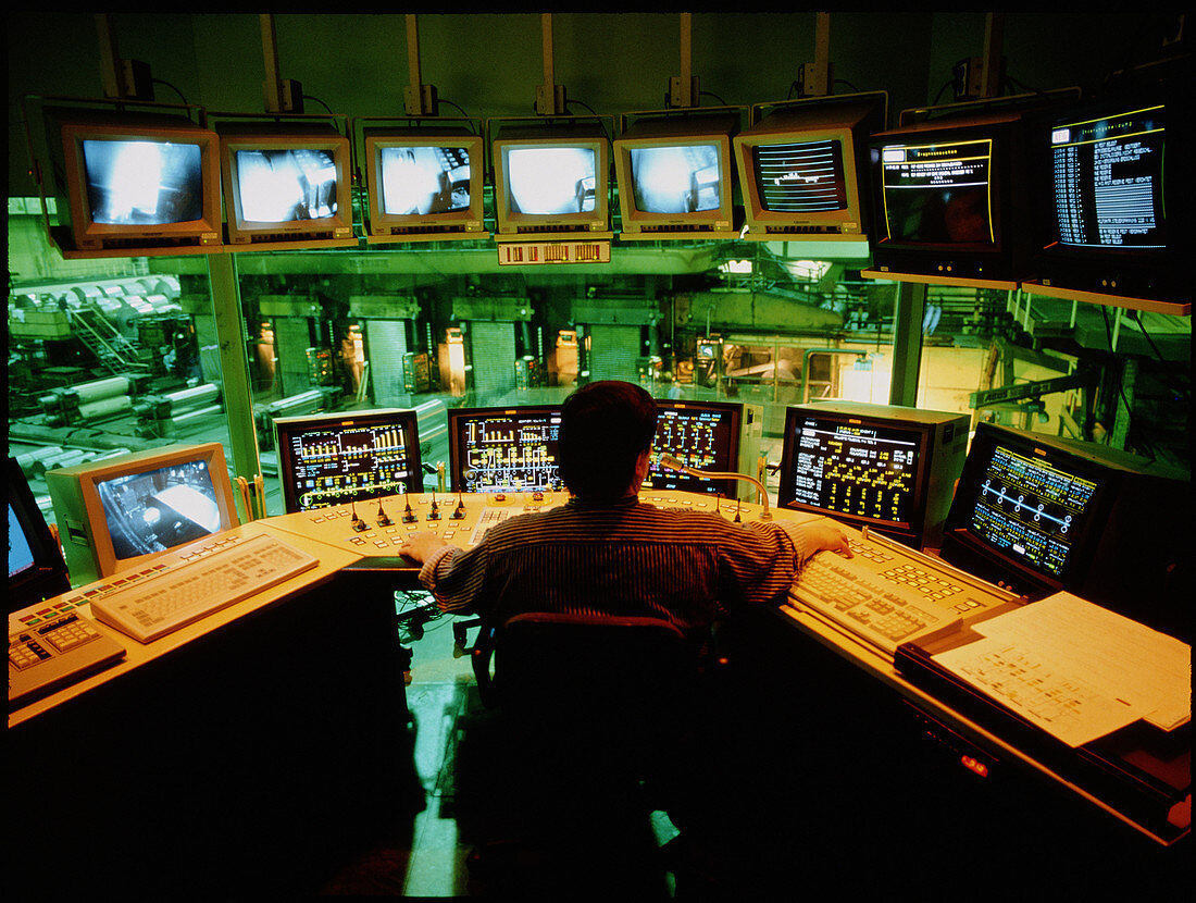 Computerised control room in a steel factory