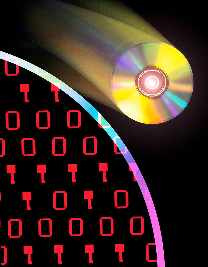 Computer art of compact disks and binary digits