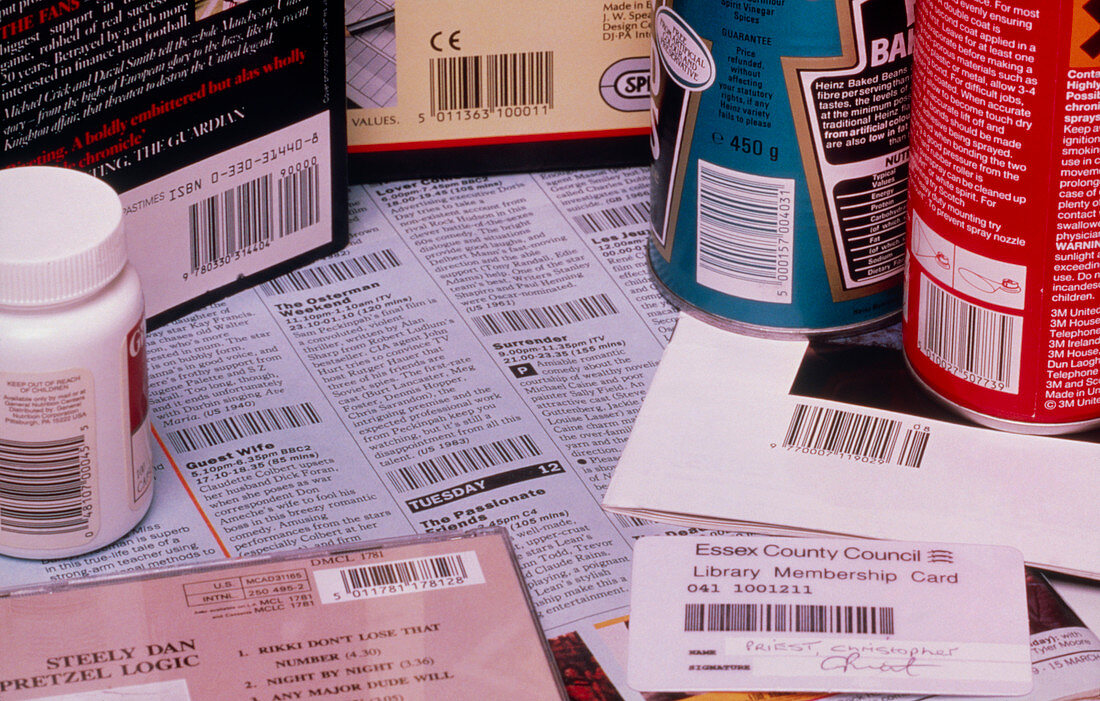 Bar codes on a range of common products