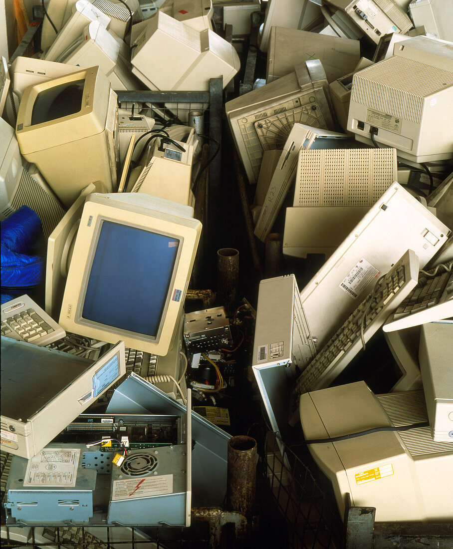 Piles of discarded,redundant computer hardware