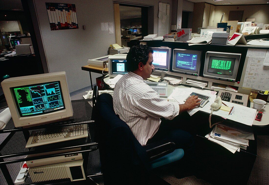 Computers in bank dealing room,Bahrain