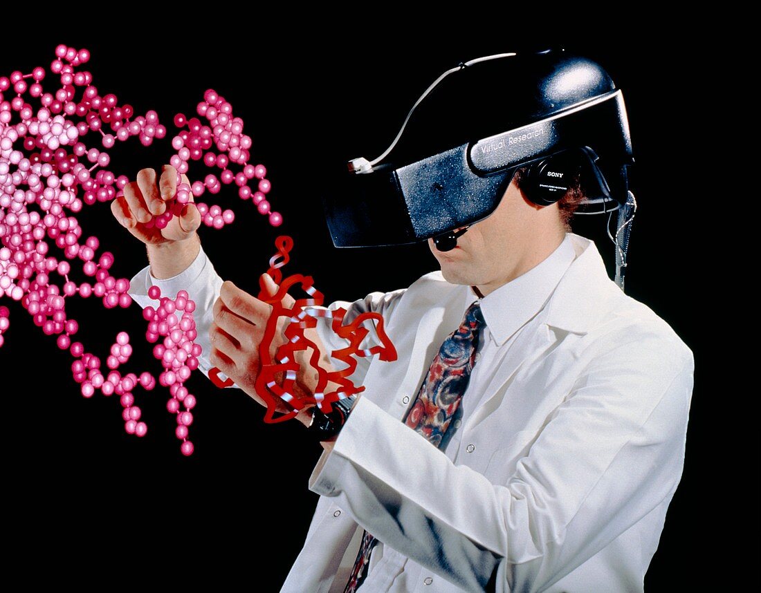 Digital composite of scientist & molecules,VR