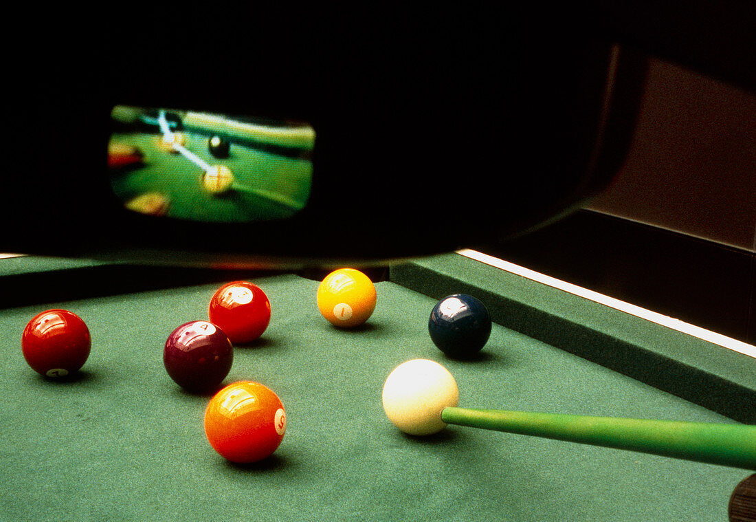 View of pool shot aided by virtual reality goggles