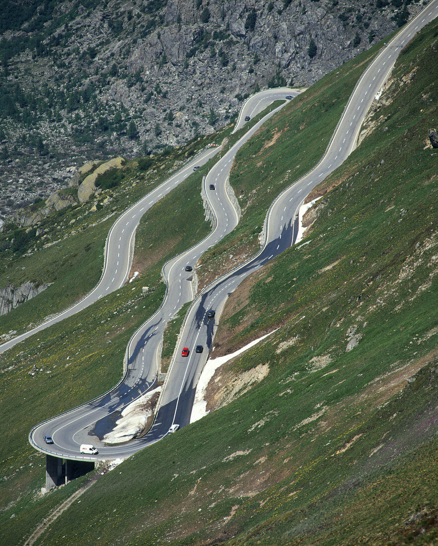 Hair pin bends on Swiss road