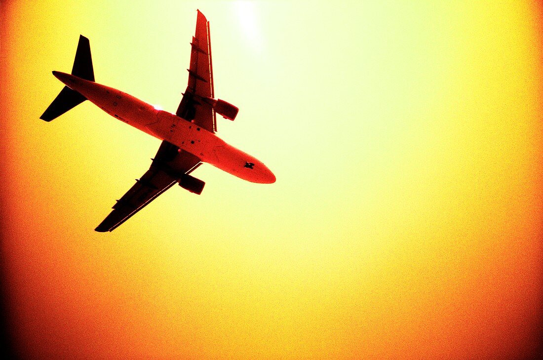 Plane silhouetted against the Sun