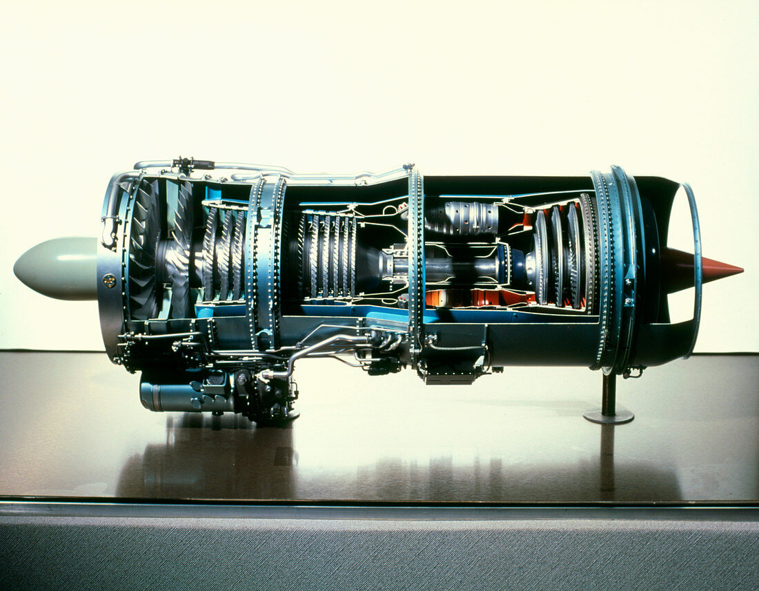 Cut-away model of an aircraft's jet engine