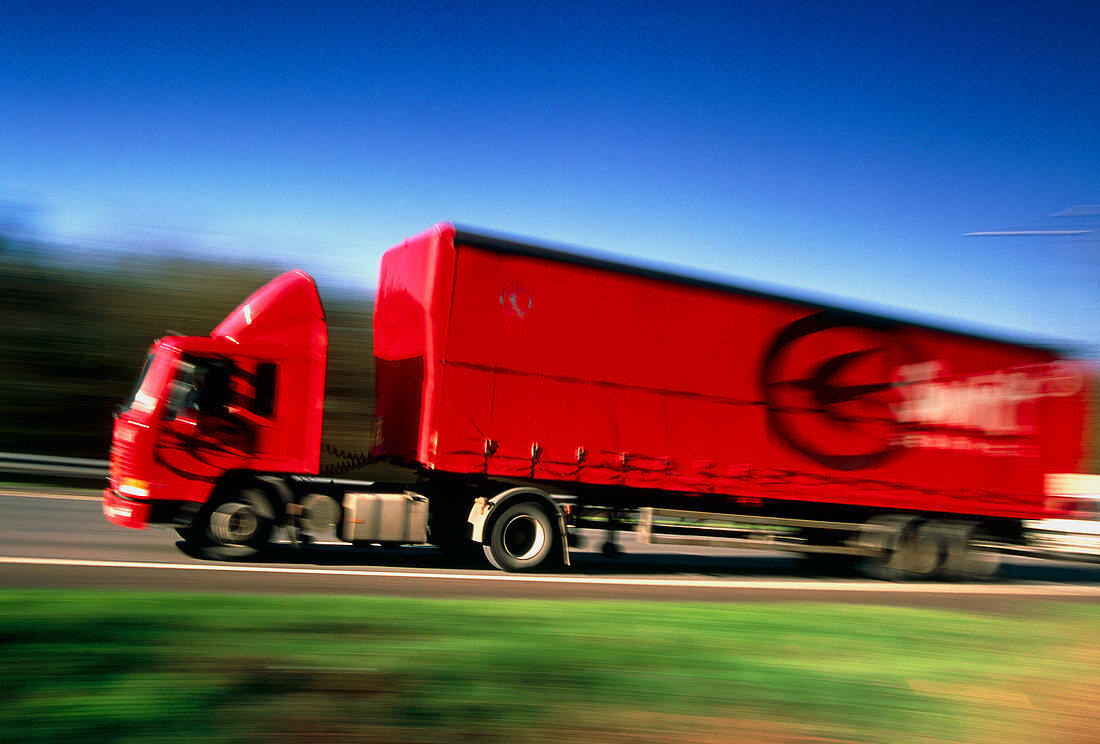 Time-exposure image of an articulated lorry