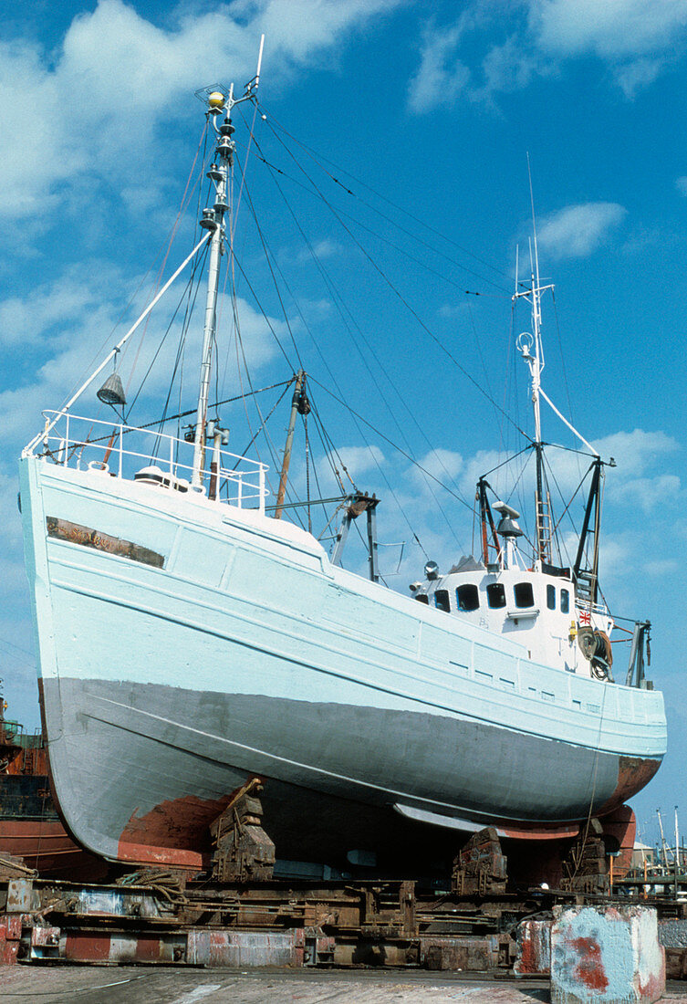 Fishing boat on stocks