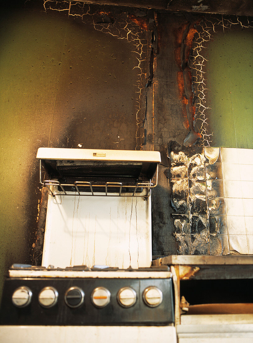 Fire damaged kitchen