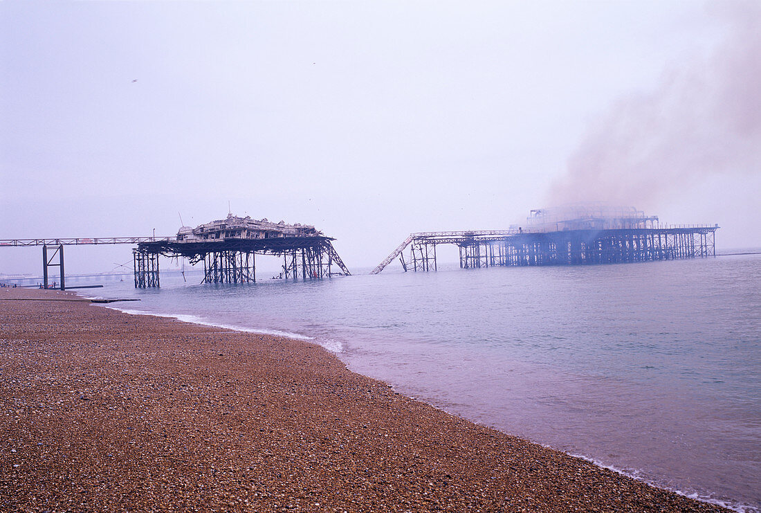 Brighton West Pier on fire