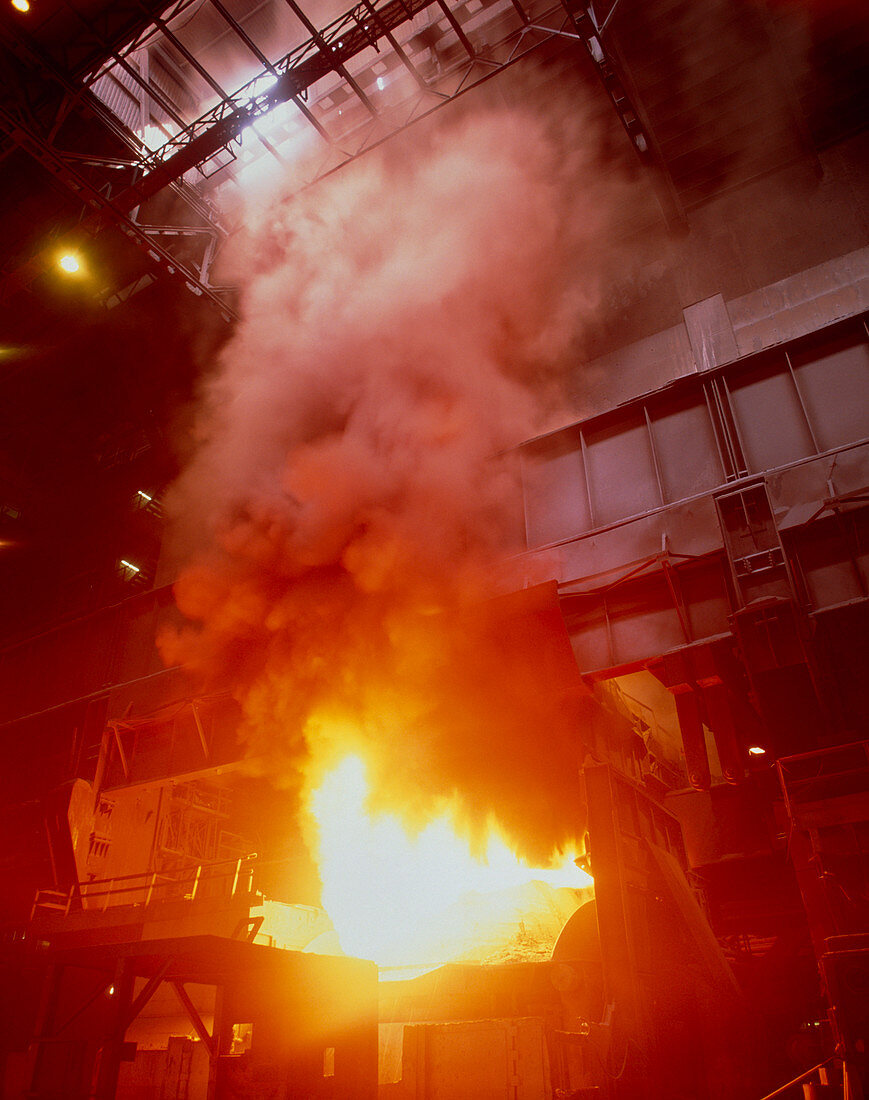 Fumes coming from a steel mill blast furnace