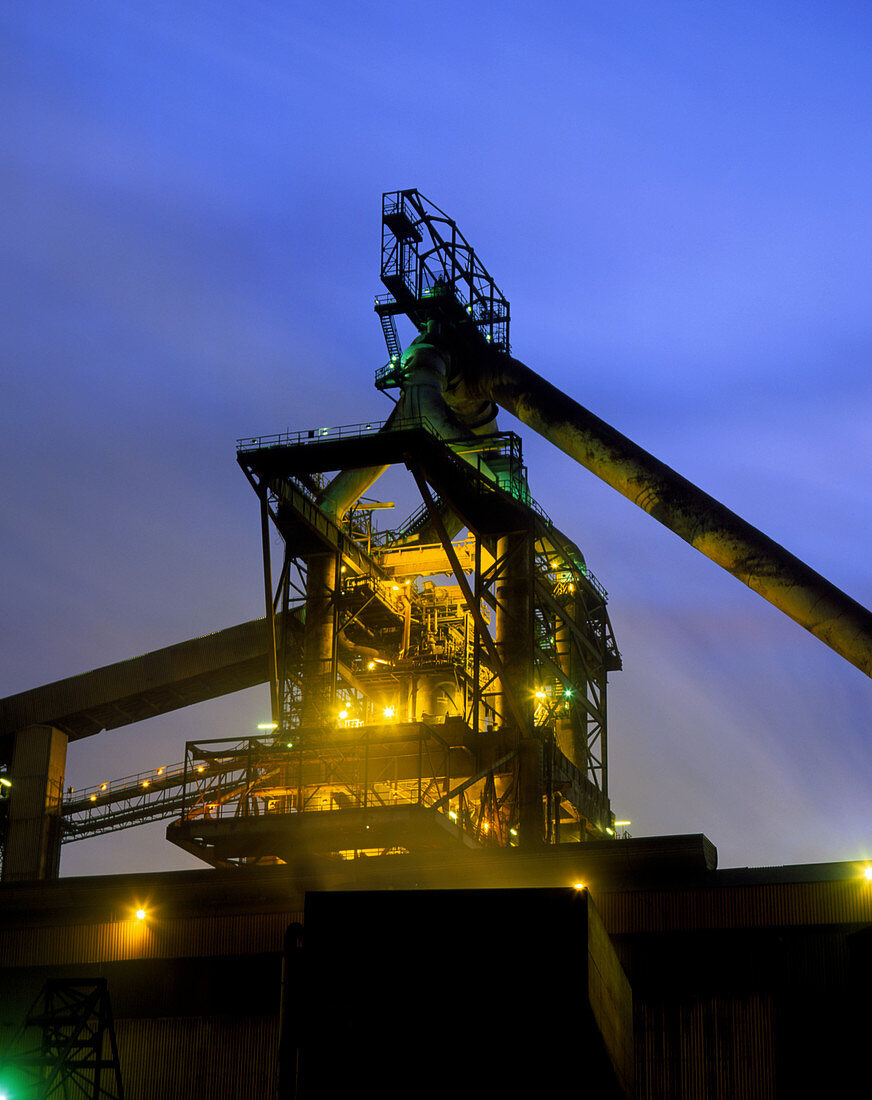 View of Redcar steel works at night