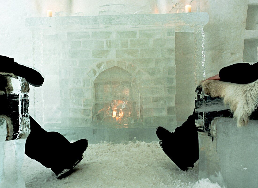 Ice Hotel fireplace