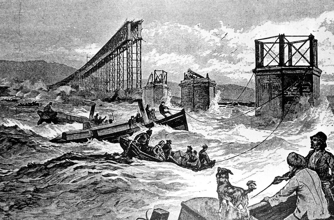 Engraving of the Tay Bridge disaster,Scotland